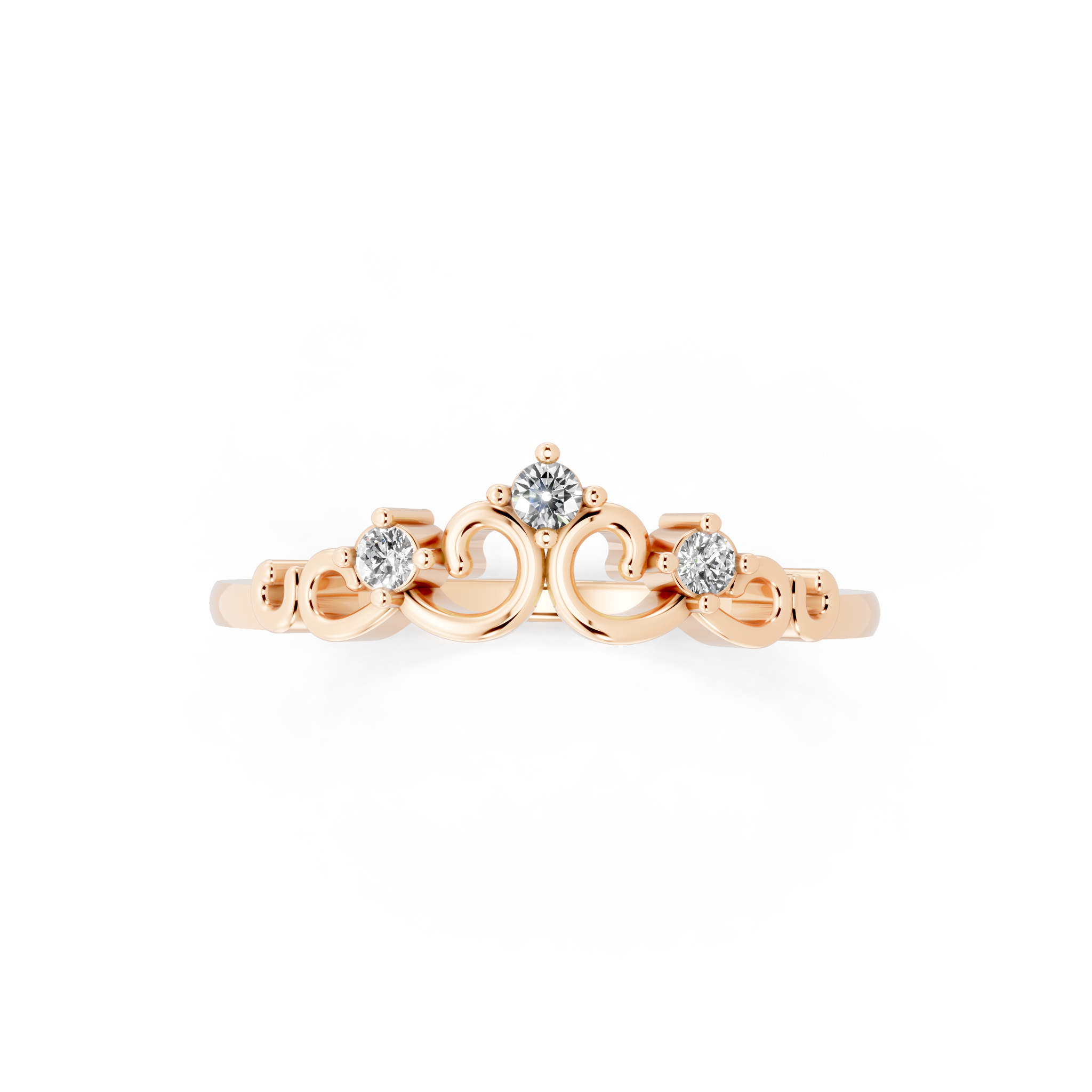 Vintage Scroll Crown Lab Grown Diamond Three-Stone Ring for Birthday Gift