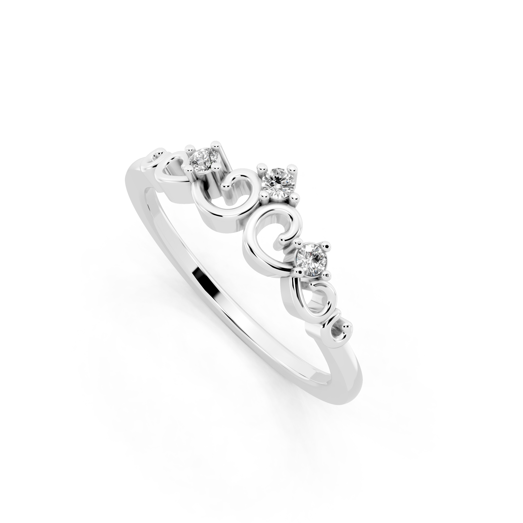 Vintage Scroll Crown Lab Grown Diamond Three-Stone Ring for Birthday Gift