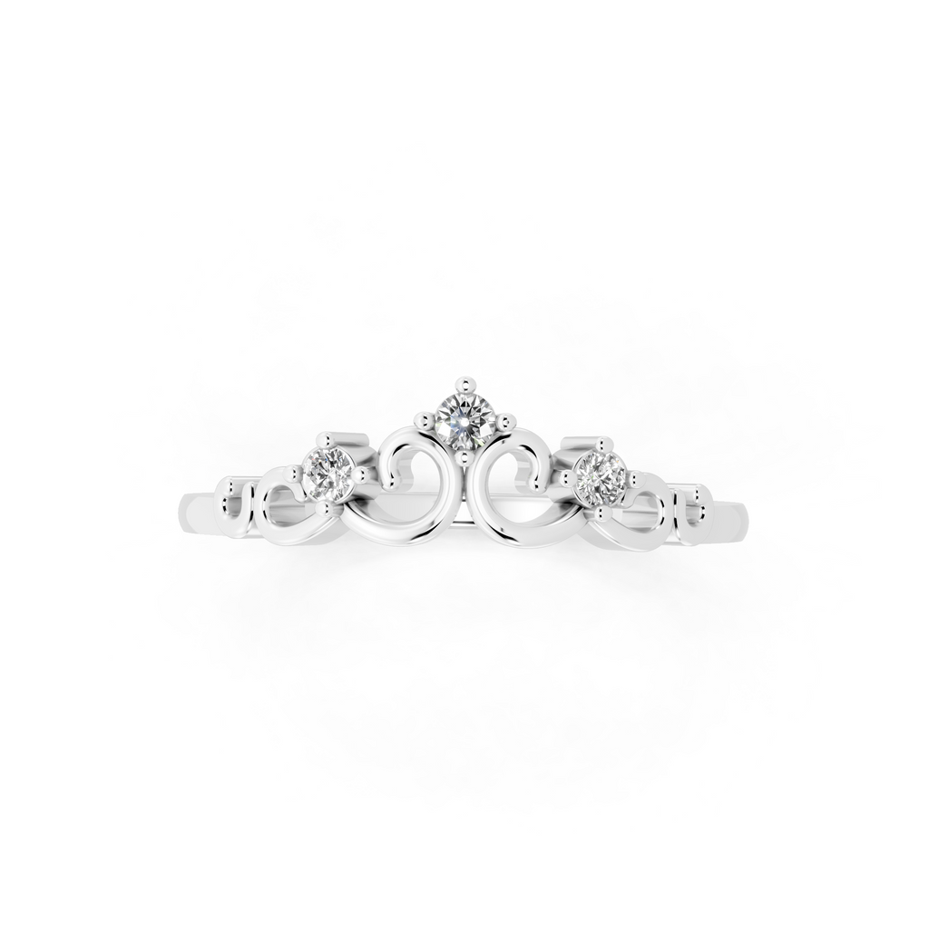 Vintage Scroll Crown Lab Grown Diamond Three-Stone Ring for Birthday Gift