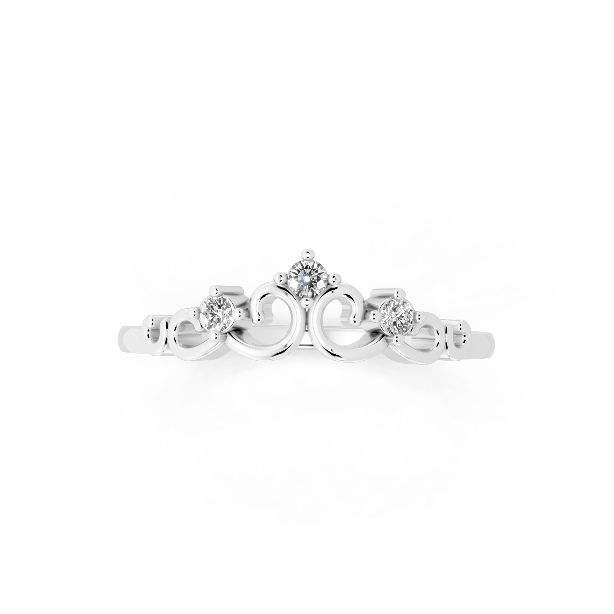 Vintage Scroll Crown Lab Grown Diamond Three-Stone Ring for Birthday Gift
