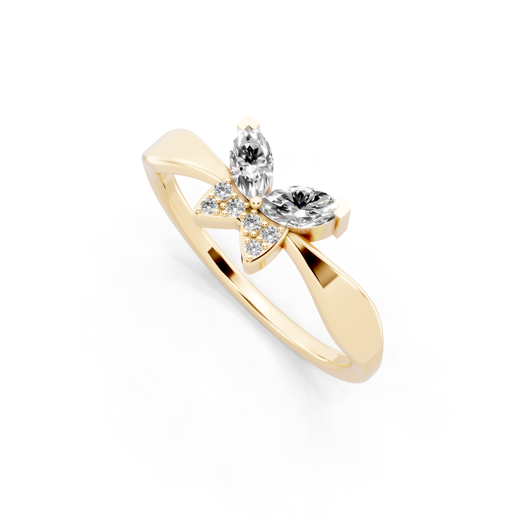 Premium Butterfly Statement Ring with Marquise and Round Lab Created Diamond