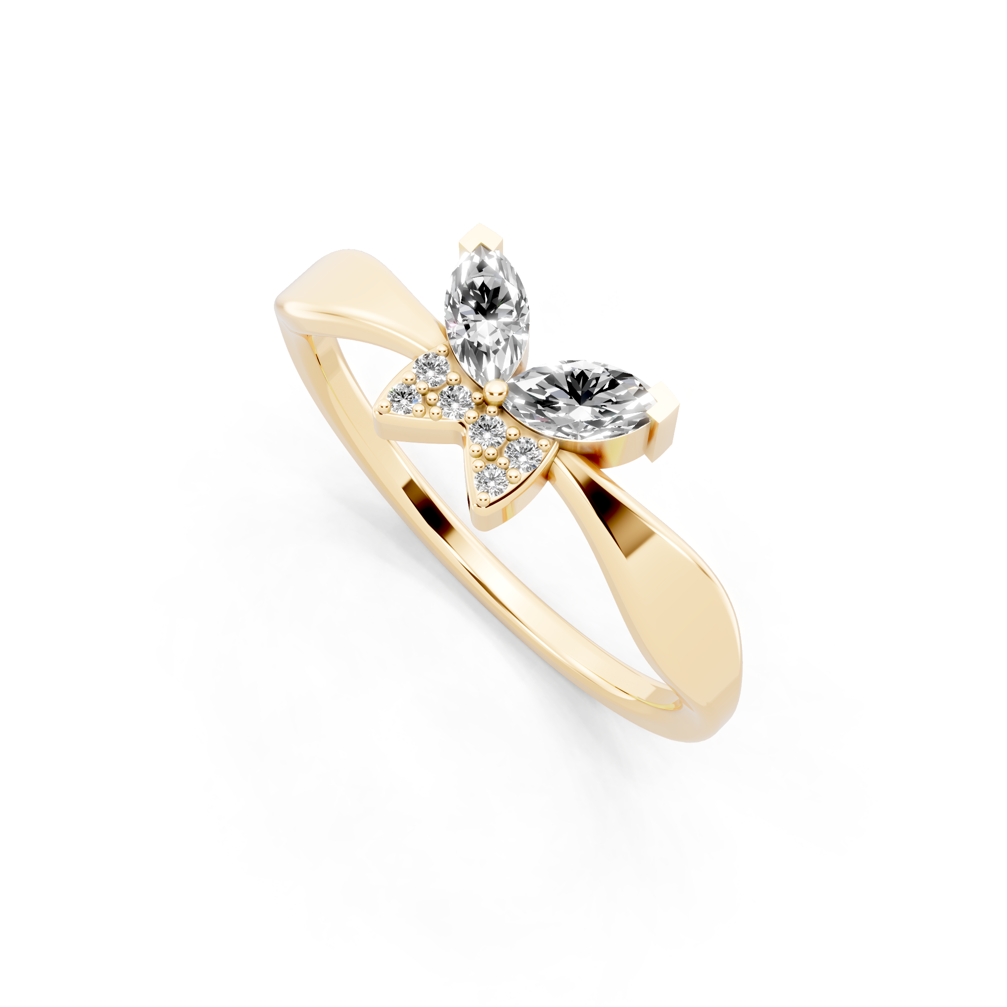 Premium Butterfly Statement Ring with Marquise and Round Lab Created Diamond
