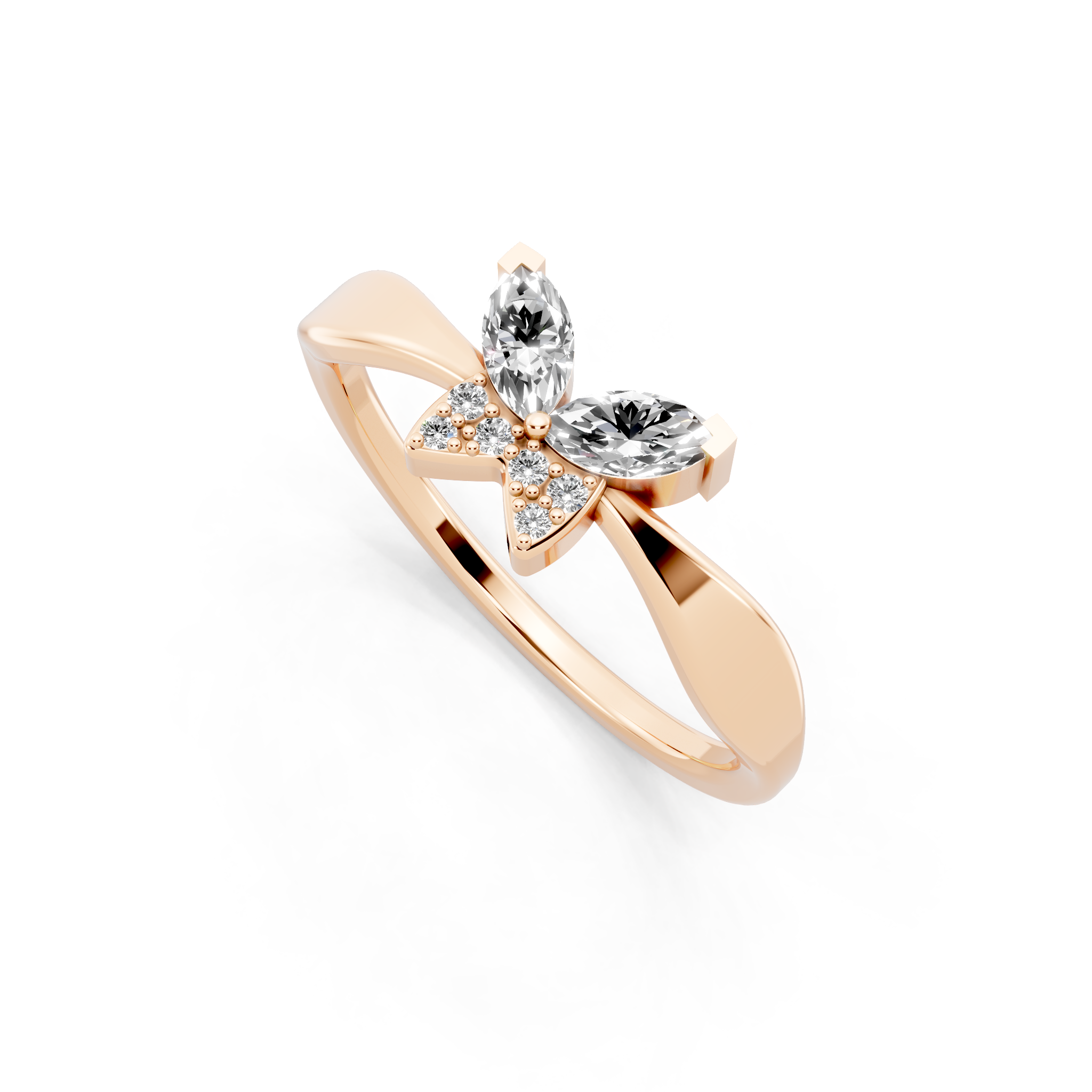 Premium Butterfly Statement Ring with Marquise and Round Lab Created Diamond