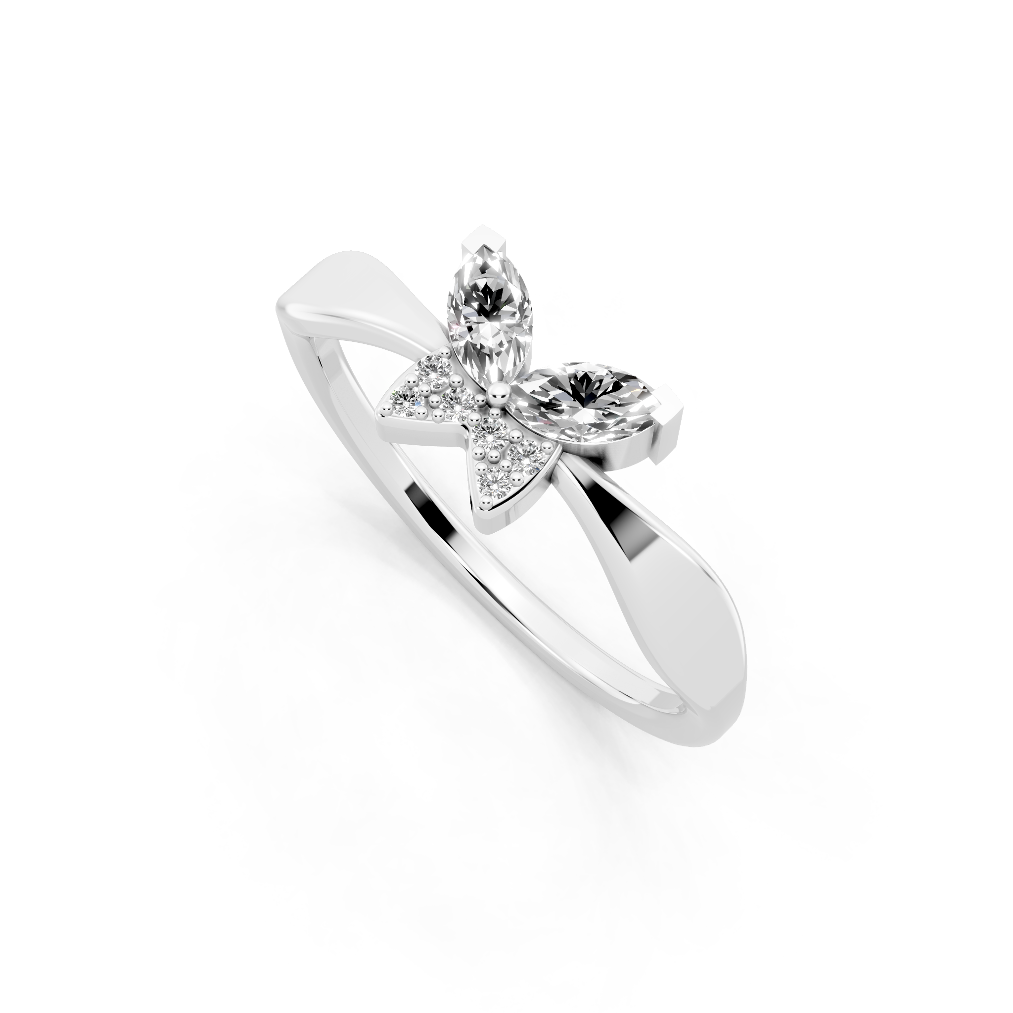 Premium Butterfly Statement Ring with Marquise and Round Lab Created Diamond