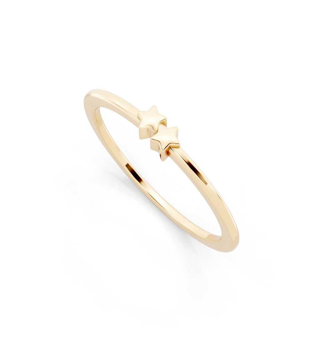 Minimal Celestial Double Star Band Ring in Yellow, White, Rose Gold by LJ