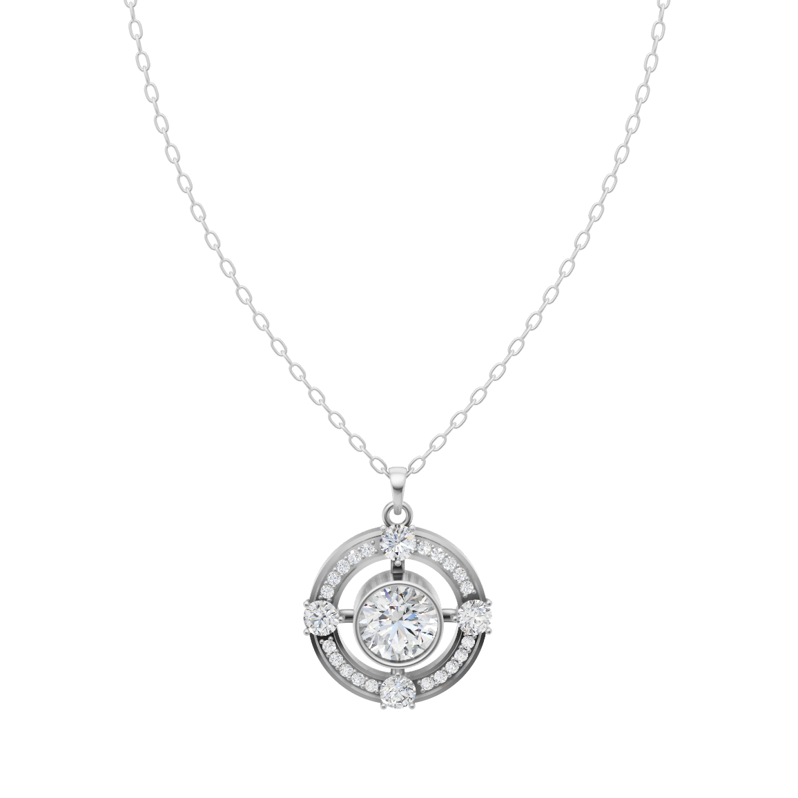 Open Circle Halo Pendant Necklace with Round Center Lab Created Stone