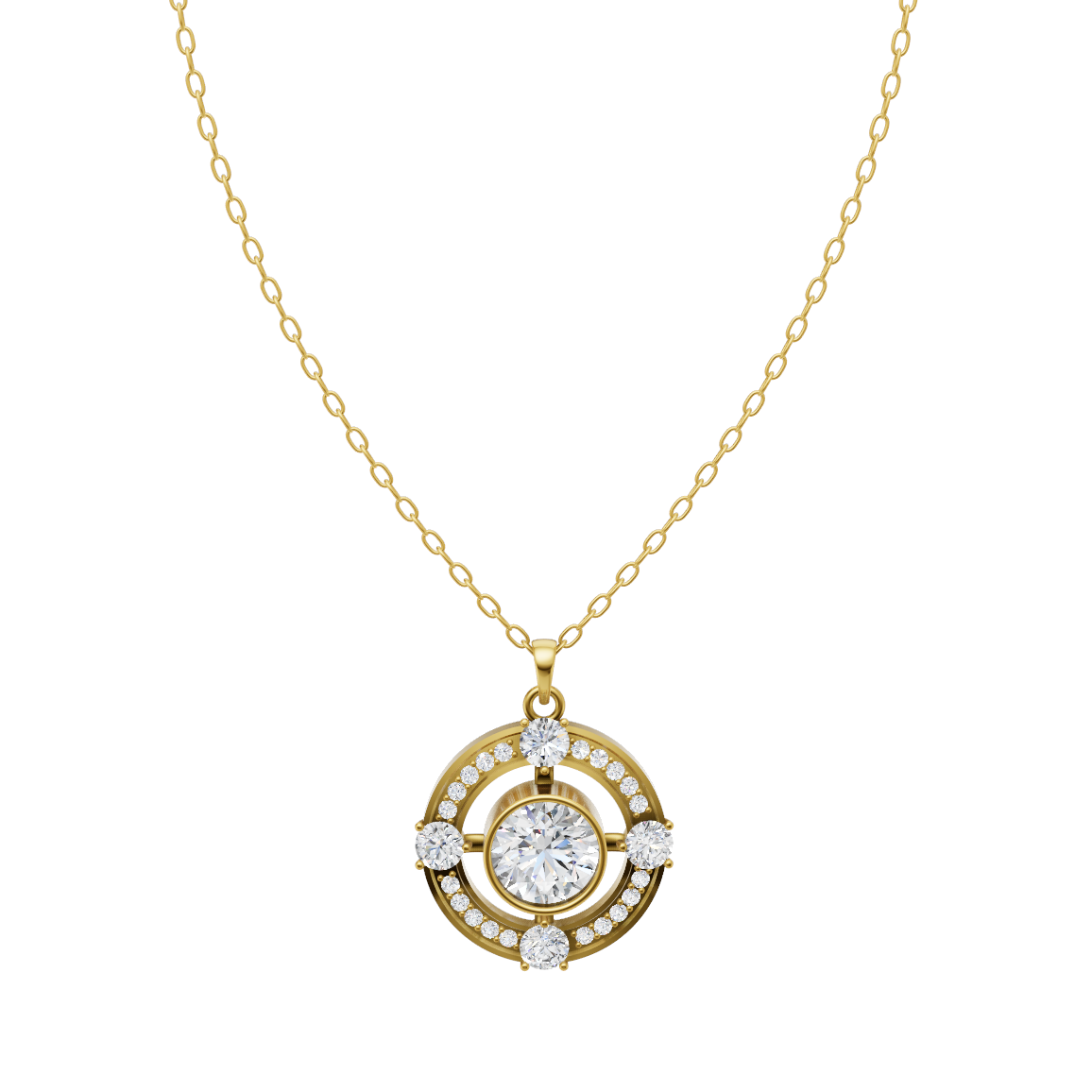 Open Circle Halo Pendant Necklace with Round Center Lab Created Stone