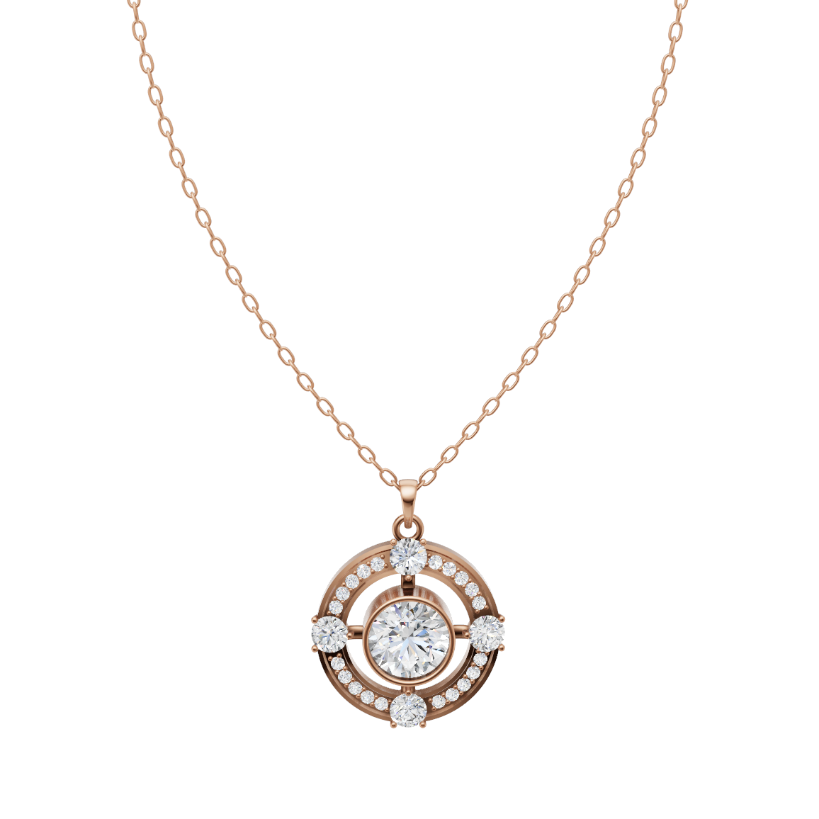 Open Circle Halo Pendant Necklace with Round Center Lab Created Stone