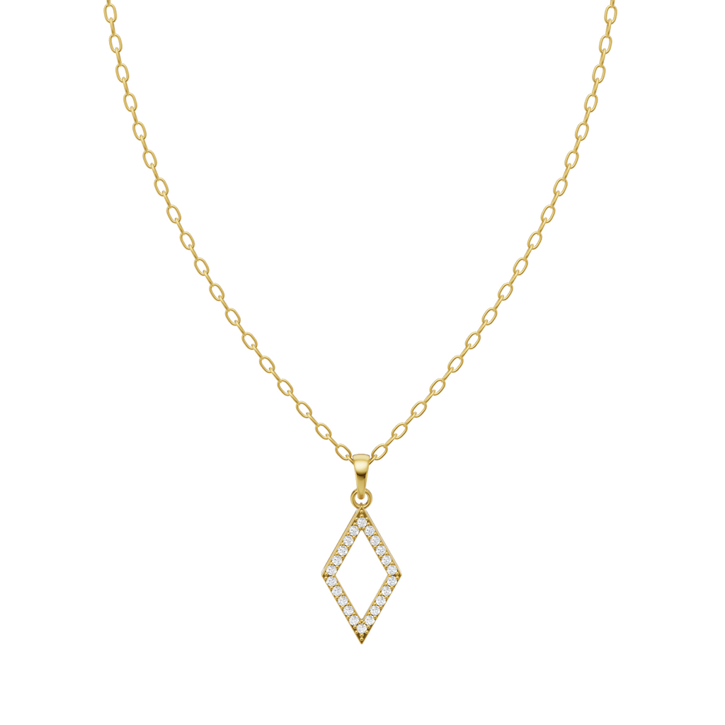 Elegant Geometric Pave Pendant Necklace in 10 or 14 or 18K Gold Tone