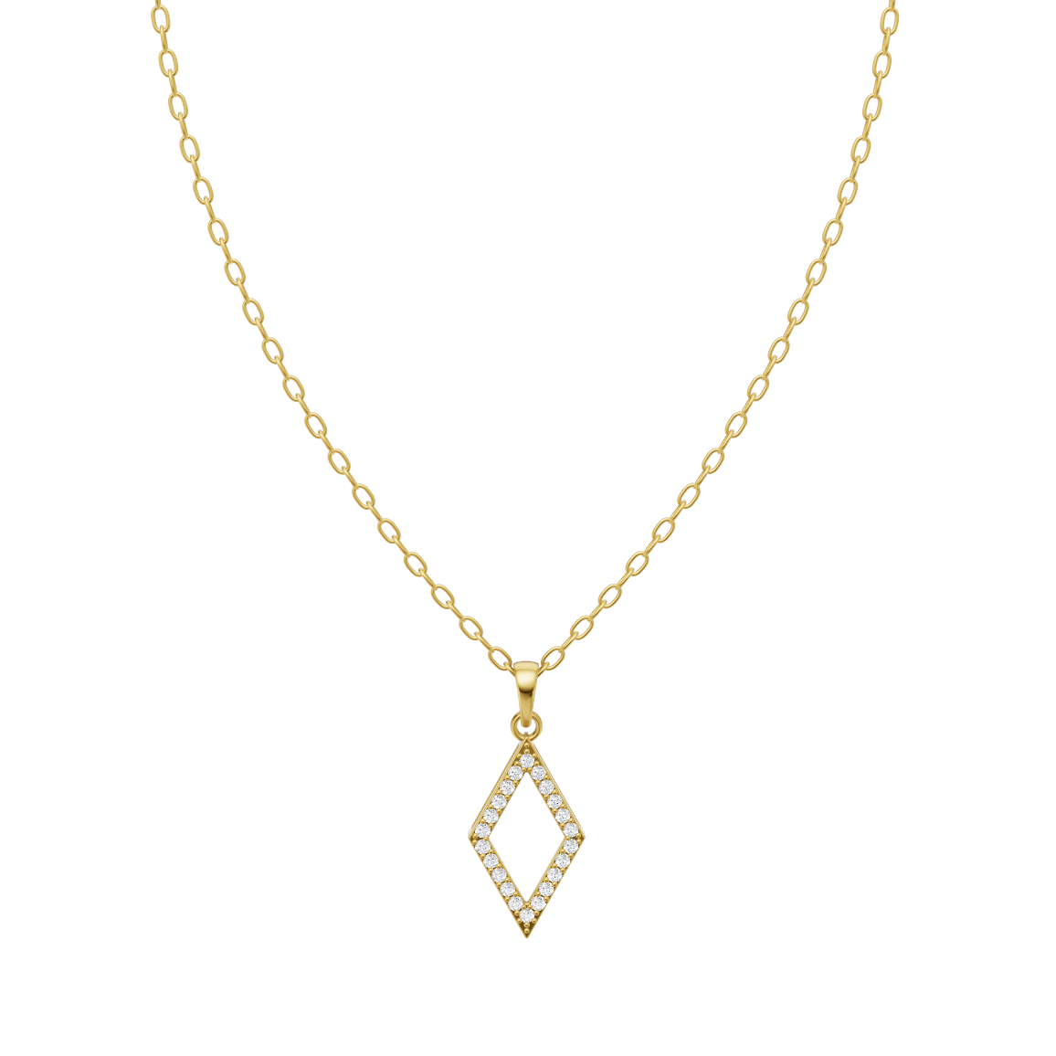 Elegant Geometric Pave Pendant Necklace in 10 or 14 or 18K Gold Tone