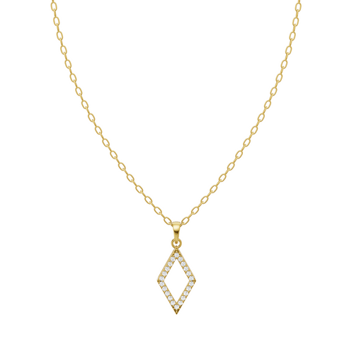 Elegant Geometric Pave Pendant Necklace in 10 or 14 or 18K Gold Tone