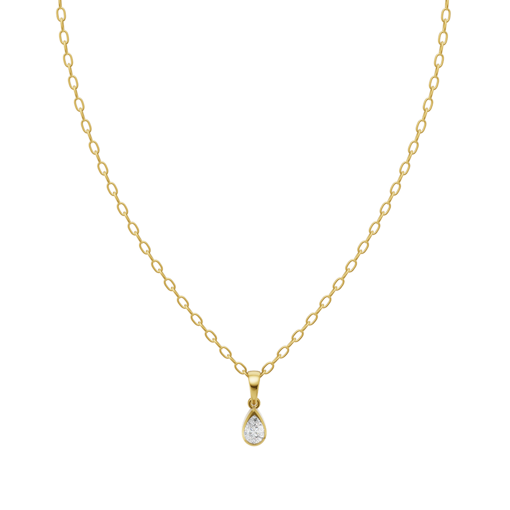Sparkle Pear Shape Frame Necklace with Solitaire Lab Created Stone & Bezel Setting