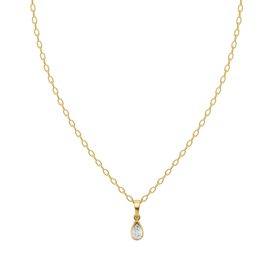 Sparkle Pear Shape Frame Necklace with Solitaire Lab Created Stone & Bezel Setting