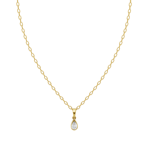 Sparkle Pear Shape Frame Necklace with Solitaire Lab Created Stone & Bezel Setting