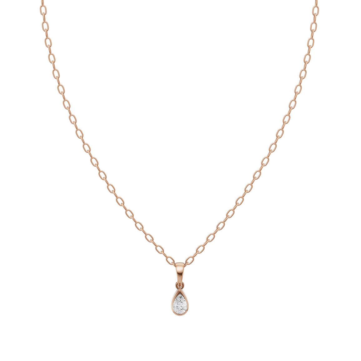 Sparkle Pear Shape Frame Necklace with Solitaire Lab Created Stone & Bezel Setting