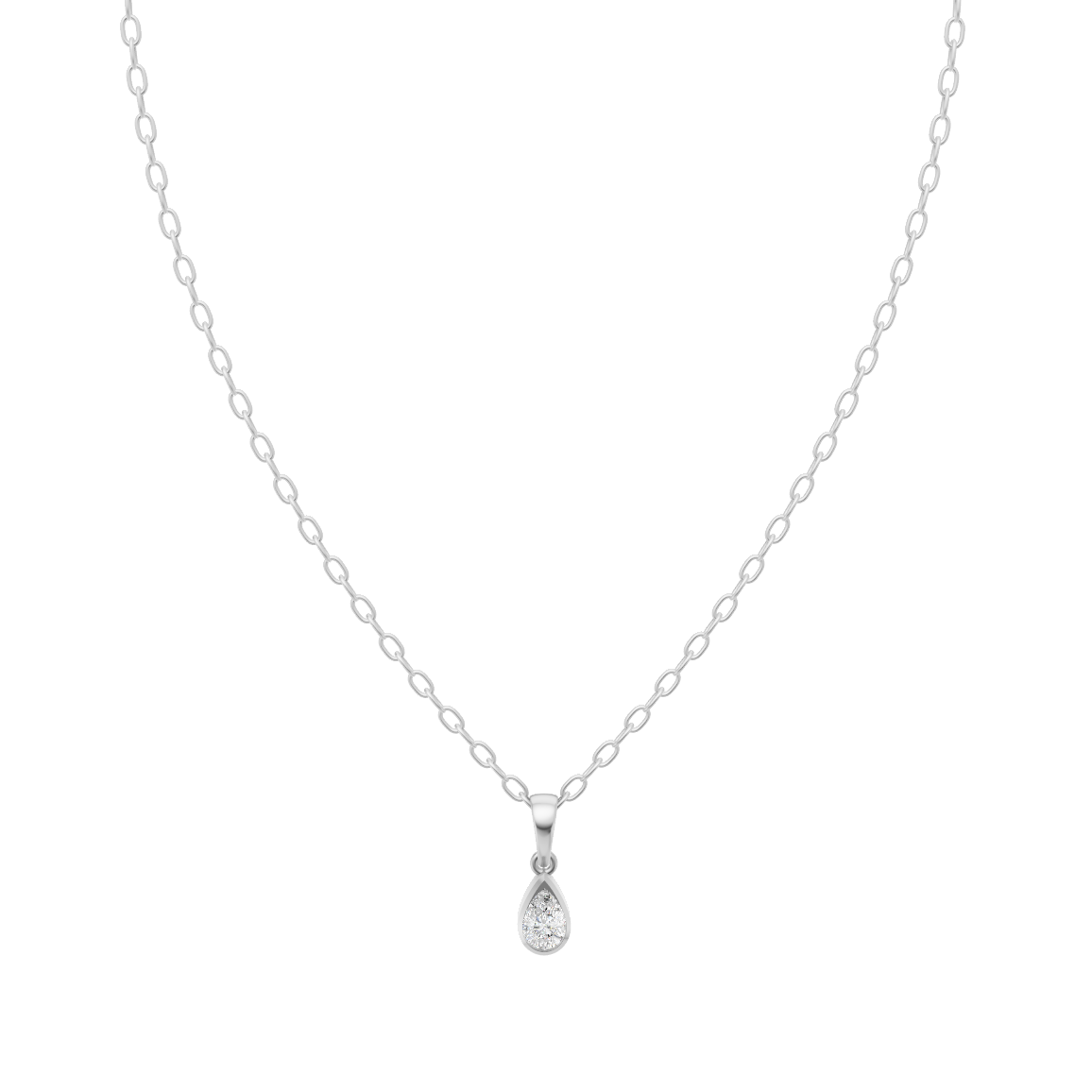 Sparkle Pear Shape Frame Necklace with Solitaire Lab Created Stone & Bezel Setting