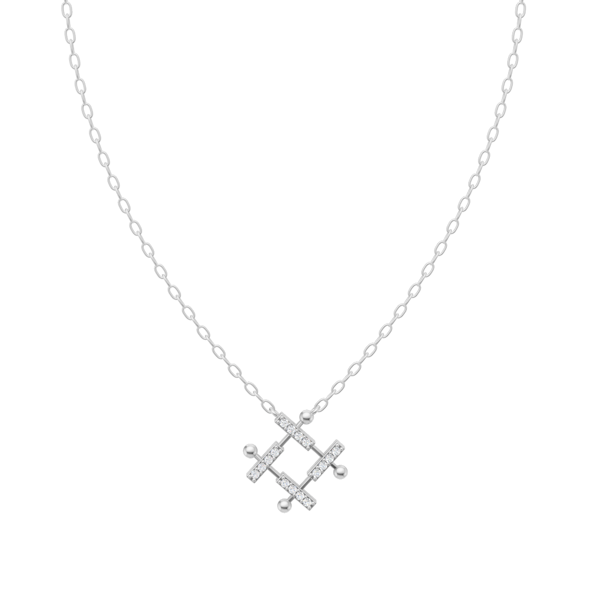Modern Architectural Lattice Pendant Necklace with Round Brilliant Lab Created Stones