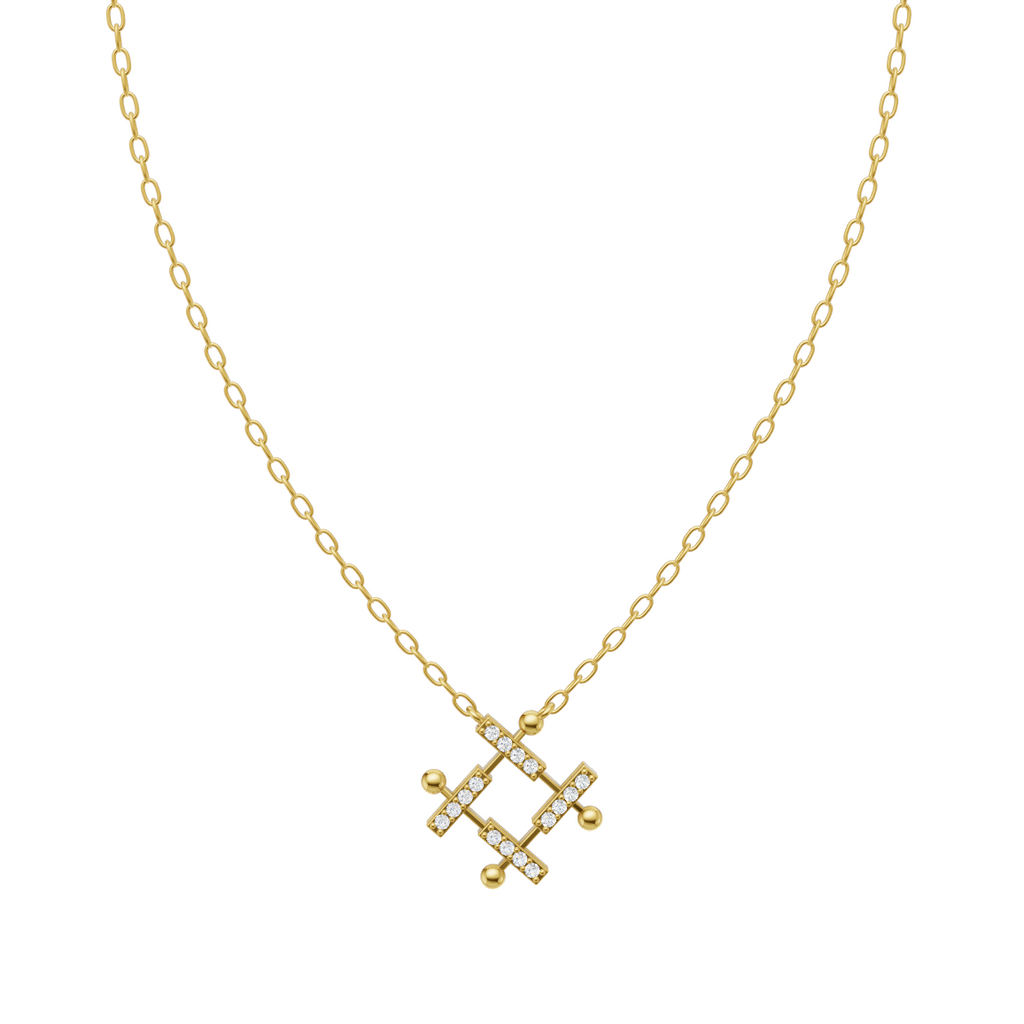 Modern Architectural Lattice Pendant Necklace with Round Brilliant Lab Created Stones