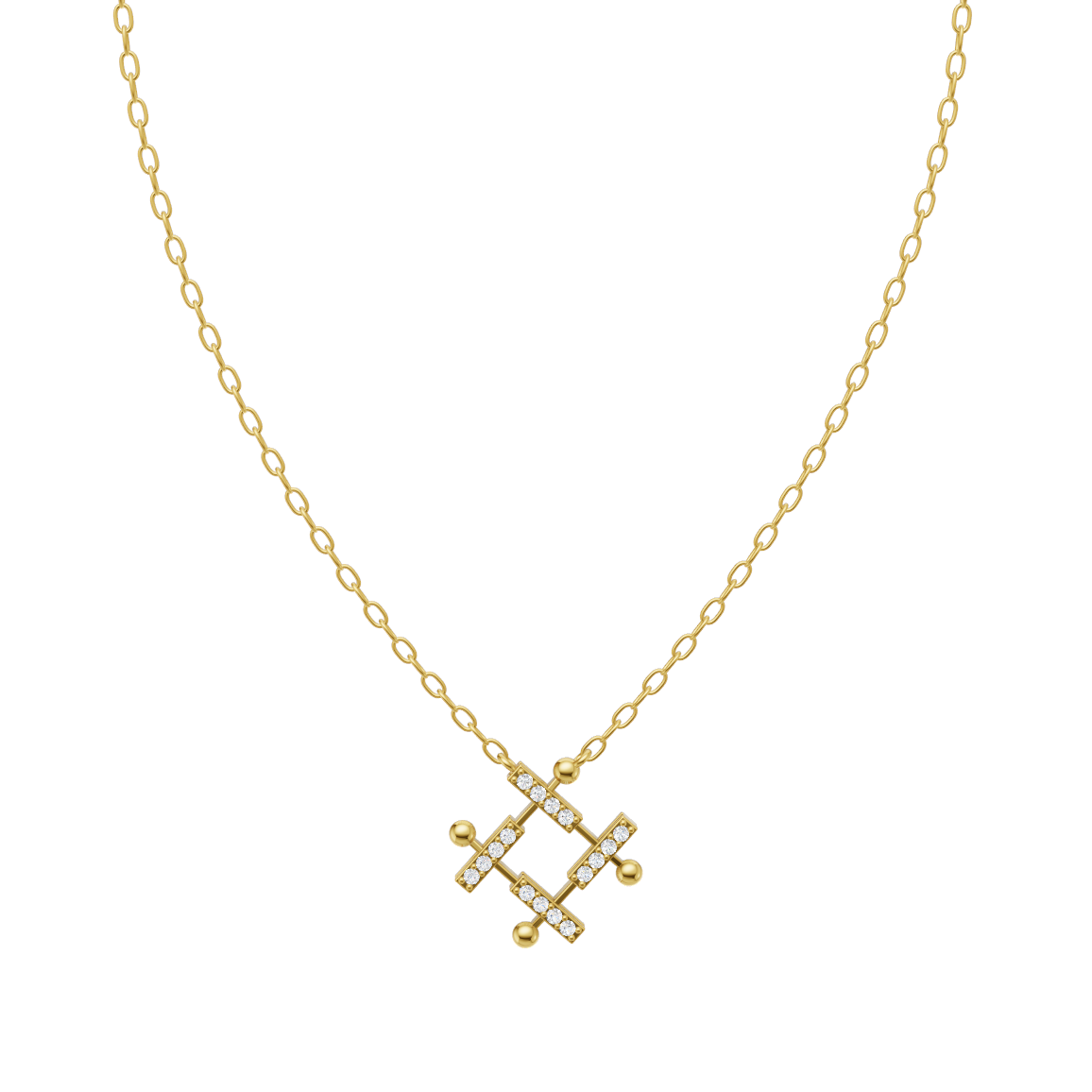 Modern Architectural Lattice Pendant Necklace with Round Brilliant Lab Created Stones