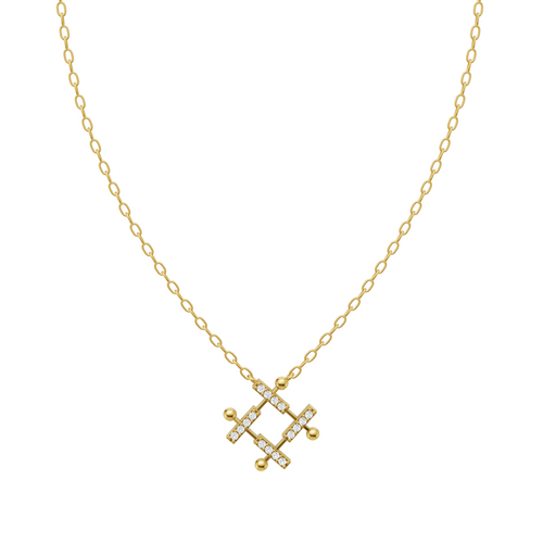 Modern Architectural Lattice Pendant Necklace with Round Brilliant Lab Created Stones