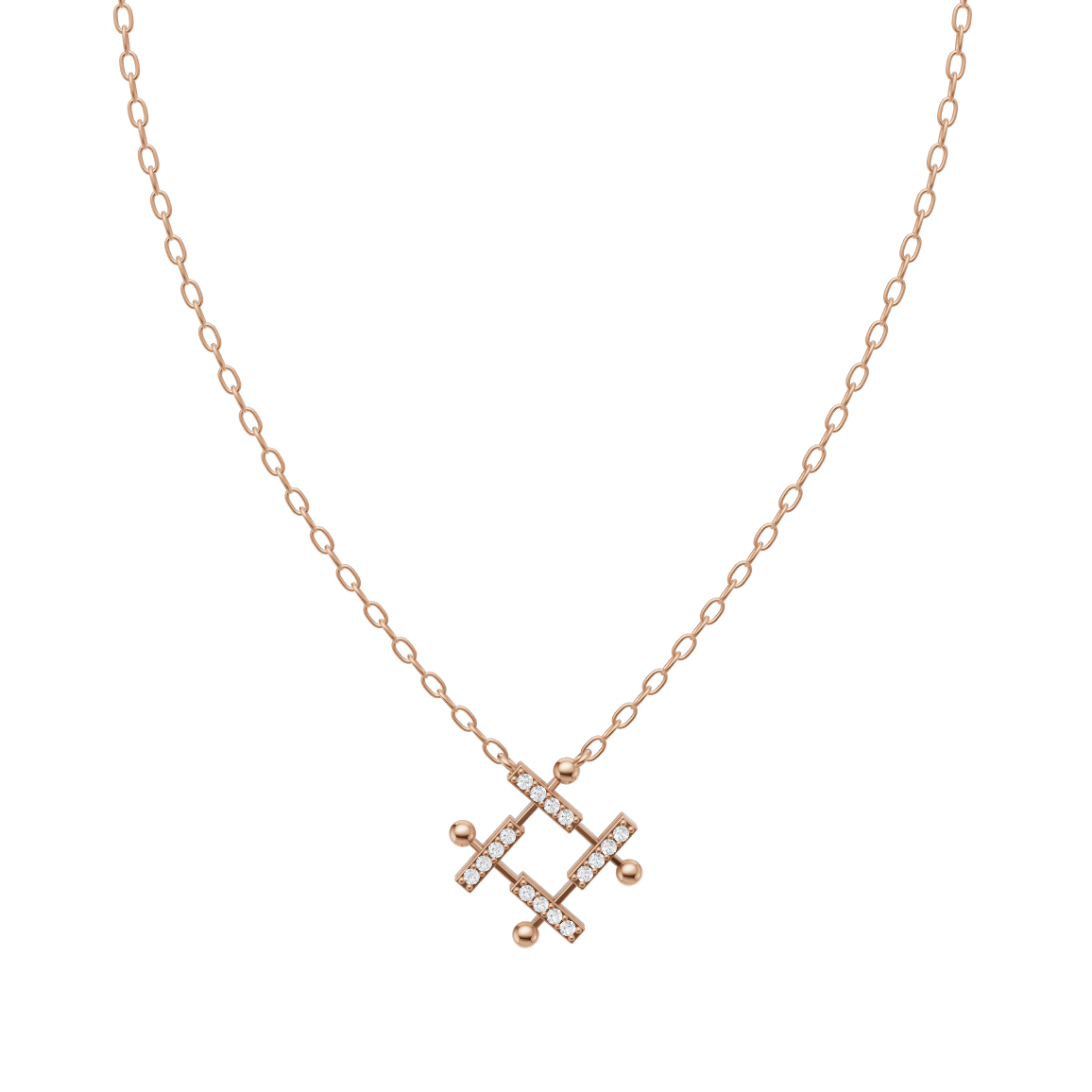 Modern Architectural Lattice Pendant Necklace with Round Brilliant Lab Created Stones