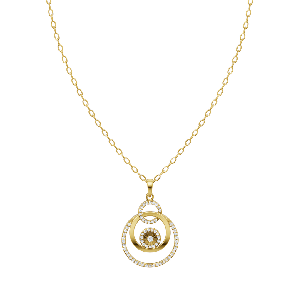 Étoile Orbit Halo Pendant Necklace in White or Yellow or Rose Gold Tone