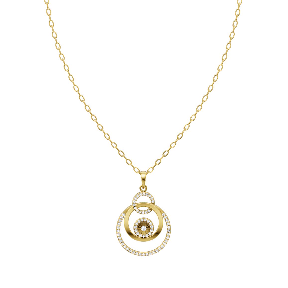 Étoile Orbit Halo Pendant Necklace in White or Yellow or Rose Gold Tone