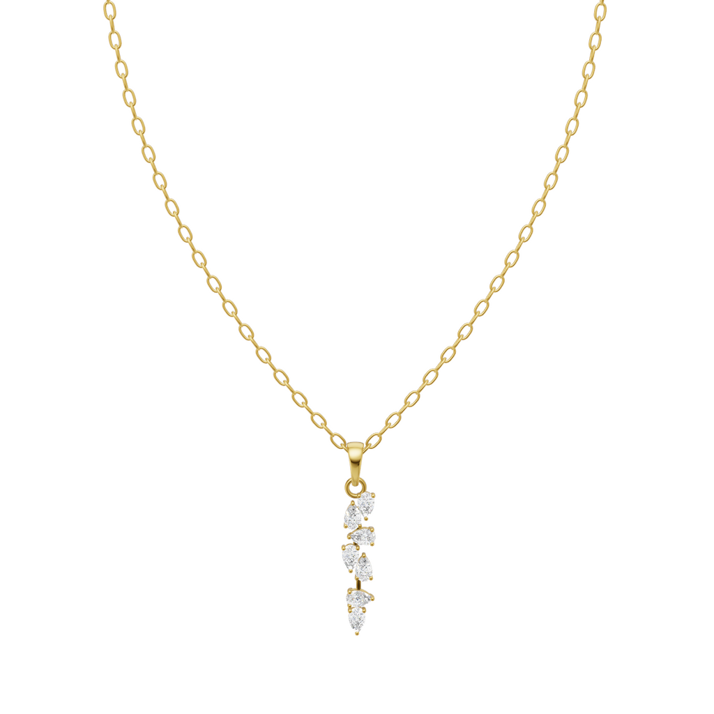 Minimal Leaf & Teardrop Cluster Pendant Necklace with Lab Grown Diamond Accents