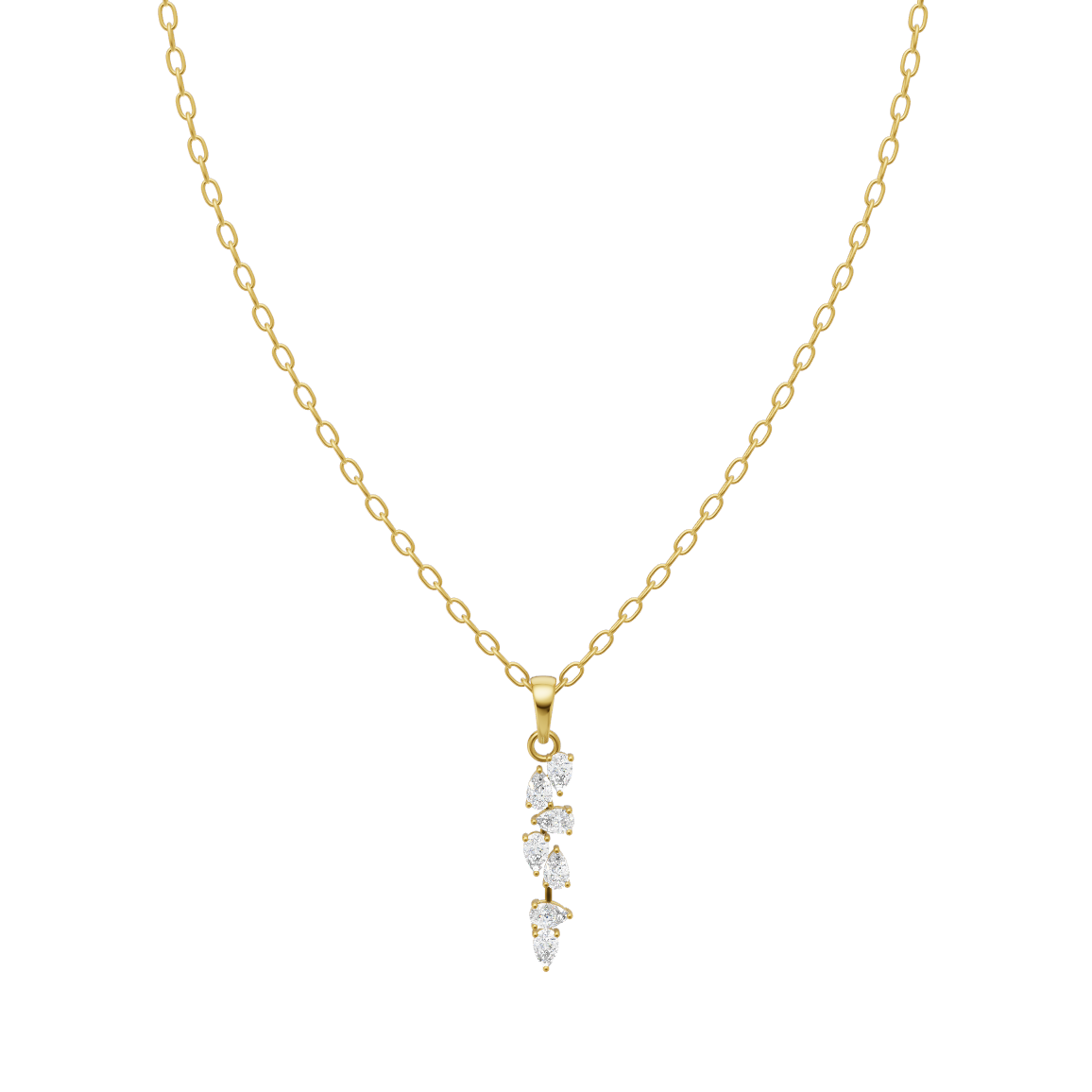 Minimal Leaf & Teardrop Cluster Pendant Necklace with Lab Grown Diamond Accents