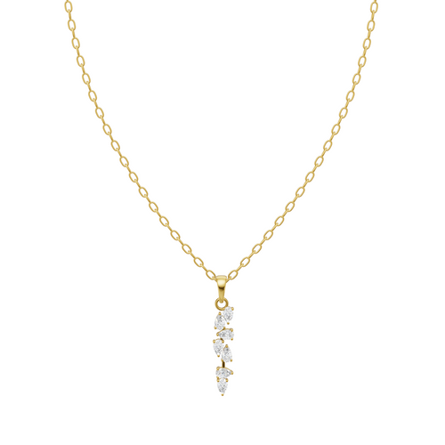 Minimal Leaf & Teardrop Cluster Pendant Necklace with Lab Grown Diamond Accents