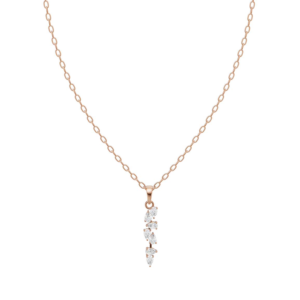 Minimal Leaf & Teardrop Cluster Pendant Necklace with Lab Grown Diamond Accents