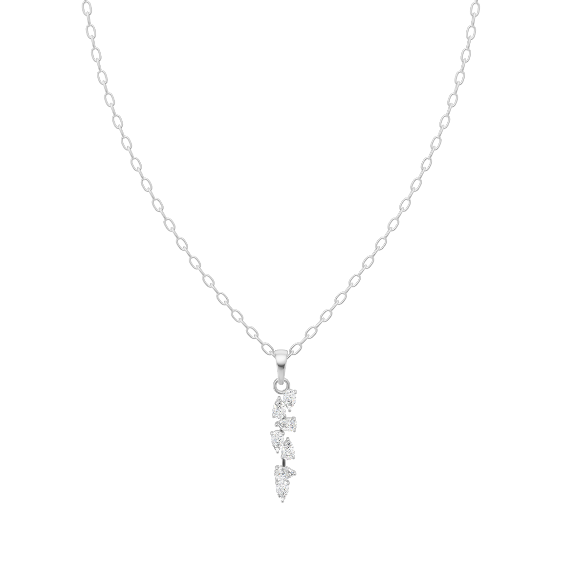 Minimal Leaf & Teardrop Cluster Pendant Necklace with Lab Grown Diamond Accents