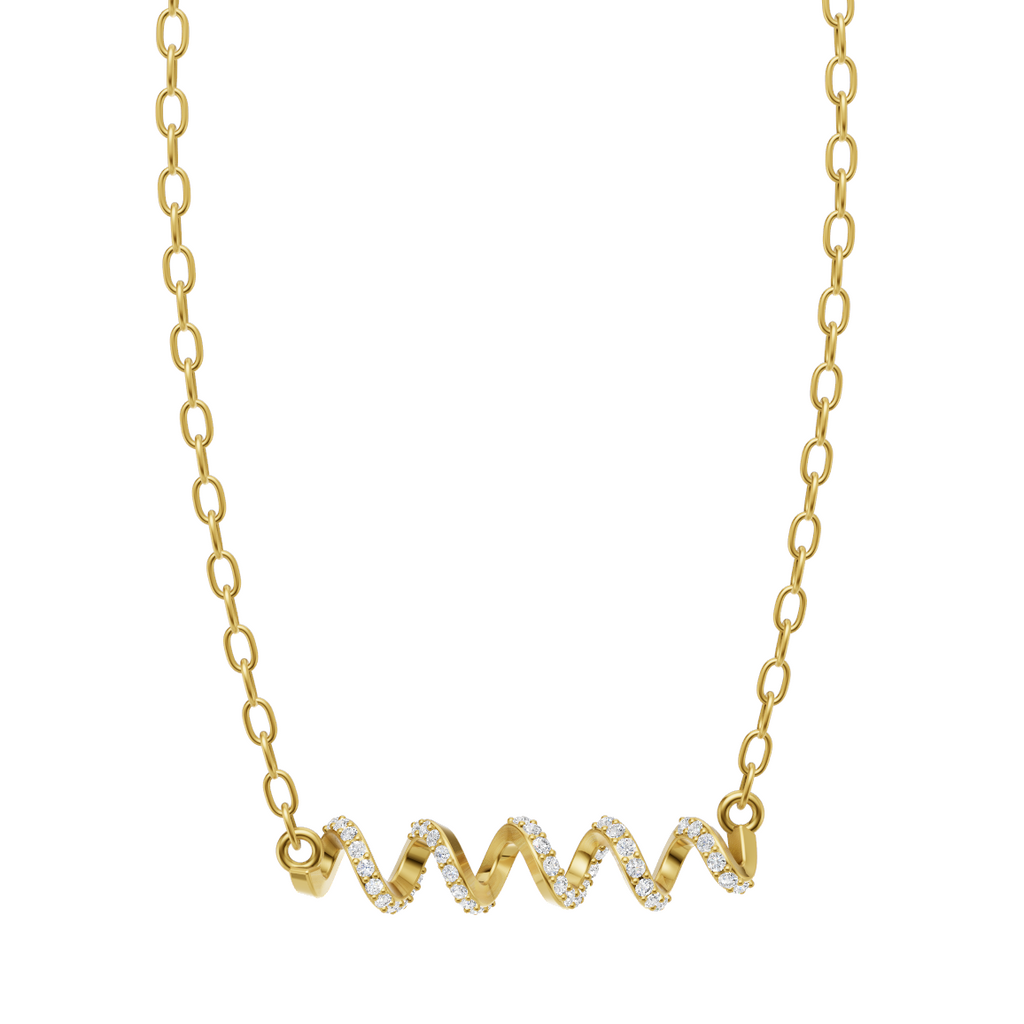 Seraphine Wave Ribbon Necklace in 10 or 14 or 18K Gold with Brilliant Lab Created Diamonds