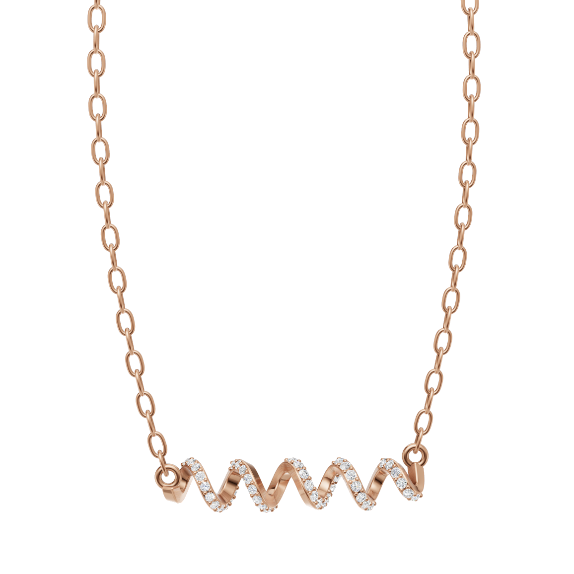 Seraphine Wave Ribbon Necklace in 10 or 14 or 18K Gold with Brilliant Lab Created Diamonds