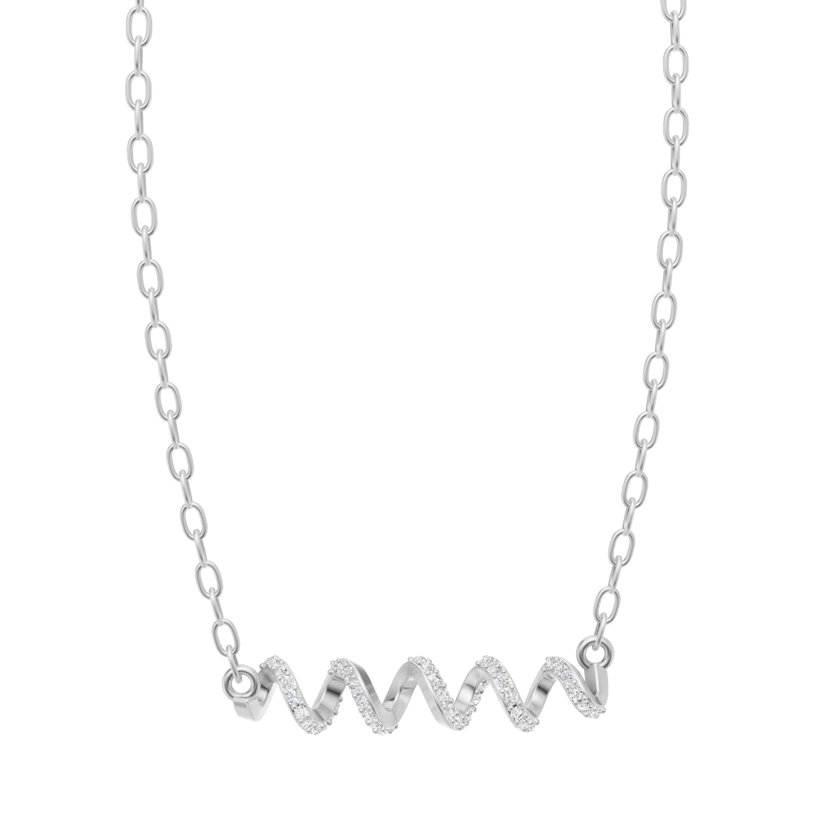 Seraphine Wave Ribbon Necklace in 10 or 14 or 18K Gold with Brilliant Lab Created Diamonds