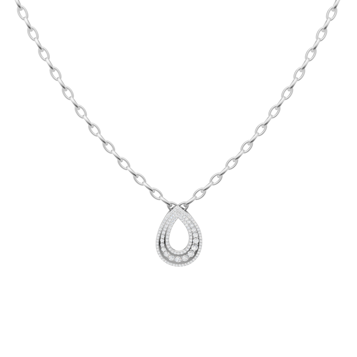 Elaria Triple Pave Teardrop Pendant Necklace with Round Brilliant Lab Created Diamond