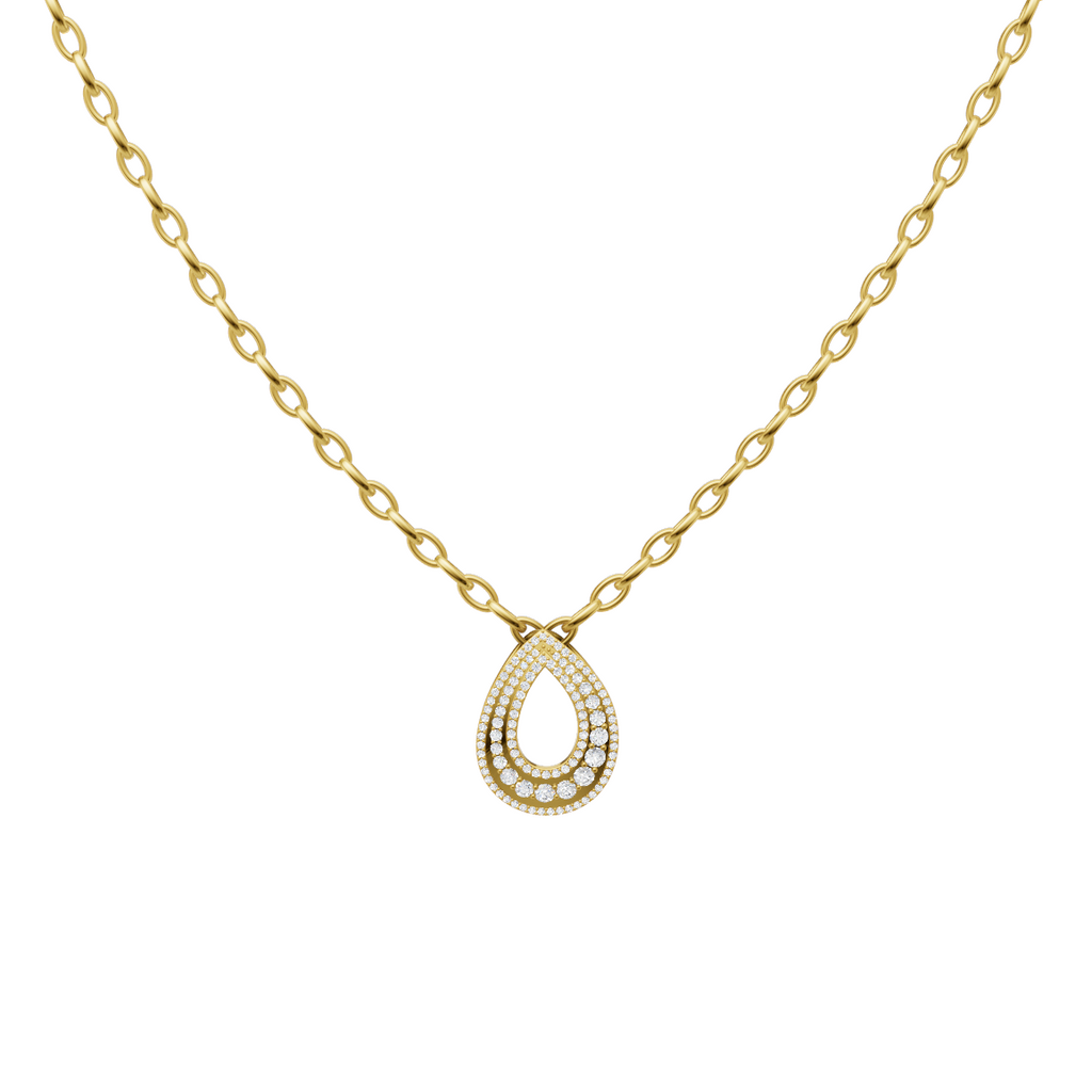 Elaria Triple Pave Teardrop Pendant Necklace with Round Brilliant Lab Created Diamond