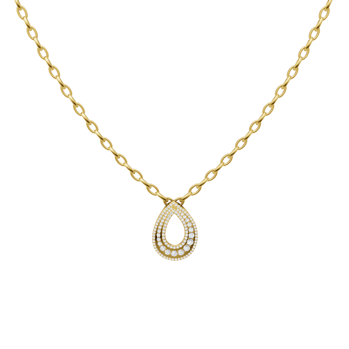 Elaria Triple Pave Teardrop Pendant Necklace with Round Brilliant Lab Created Diamond