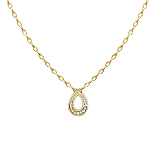 Elaria Triple Pave Teardrop Pendant Necklace with Round Brilliant Lab Created Diamond