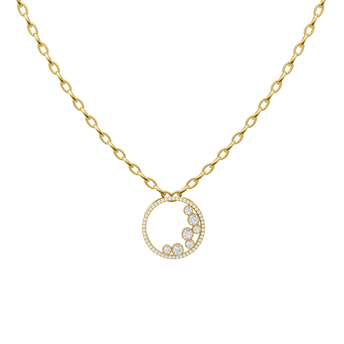 Contemporary Open Halo Pendant Necklace with Round Brilliant Lab Grown Accents