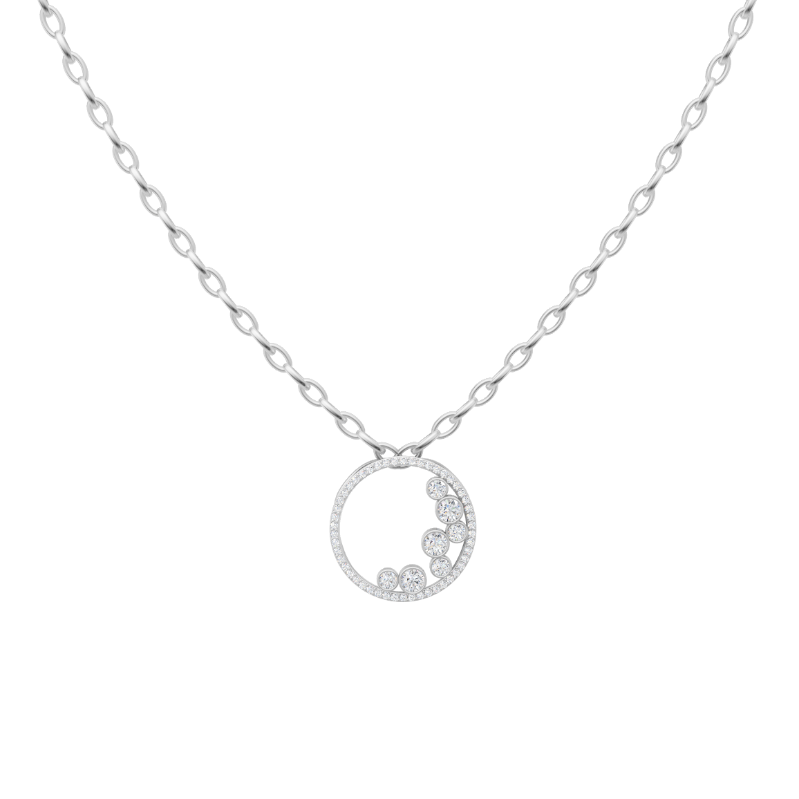 Contemporary Open Halo Pendant Necklace with Round Brilliant Lab Grown Accents