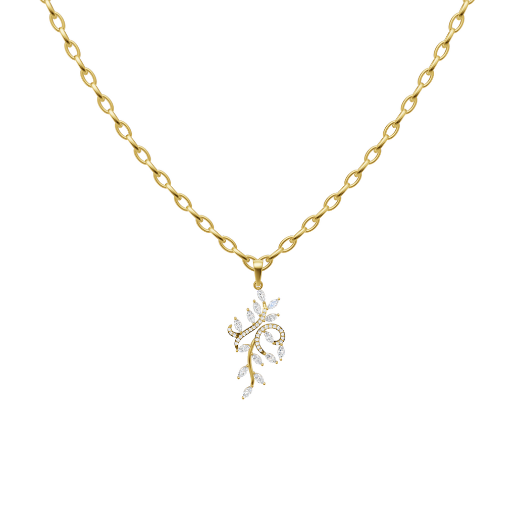 Lunaria Vine Cascade Lab Grown Diamond Pendant Necklace in White, Rose, Gold Tone