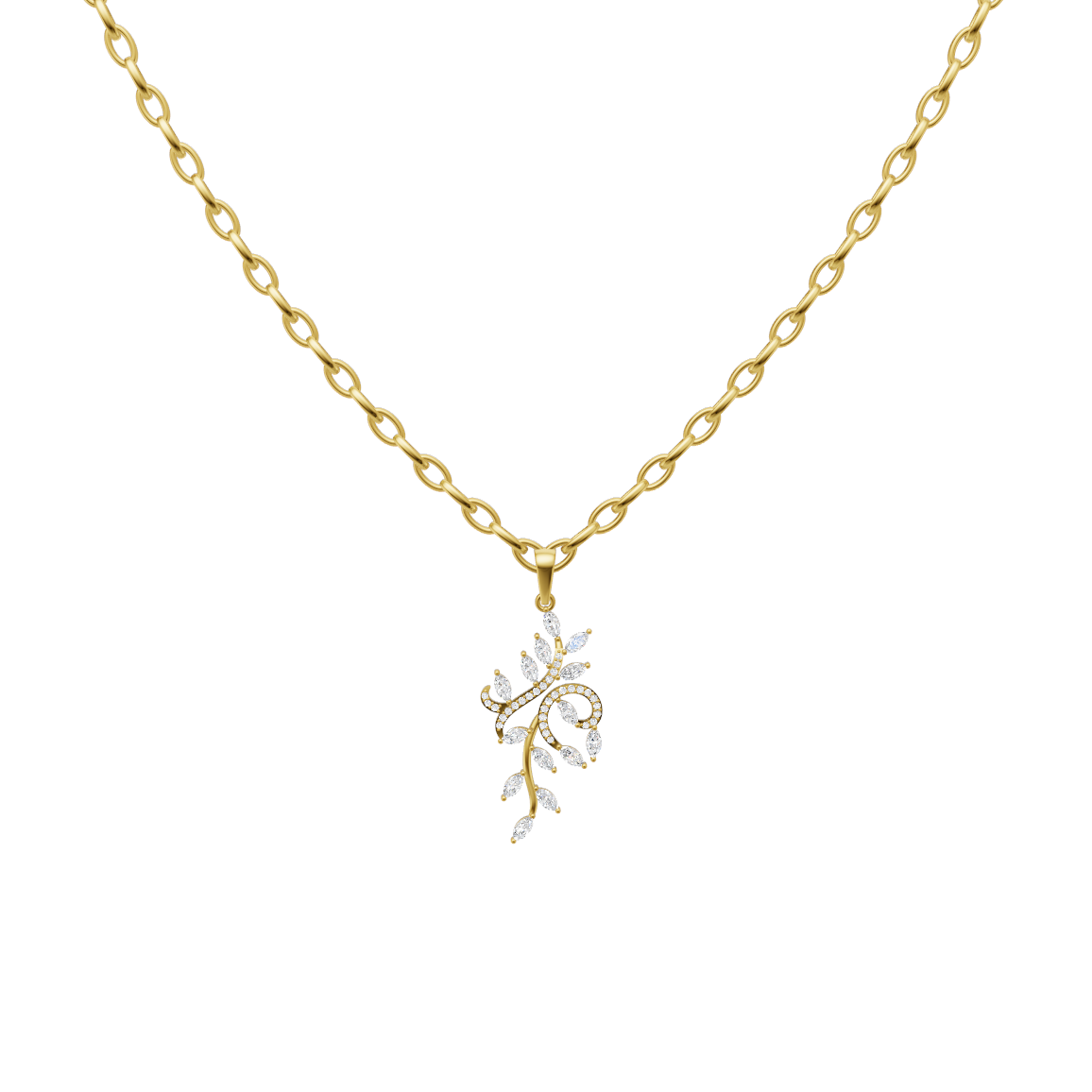 Lunaria Vine Cascade Lab Grown Diamond Pendant Necklace in White, Rose, Gold Tone