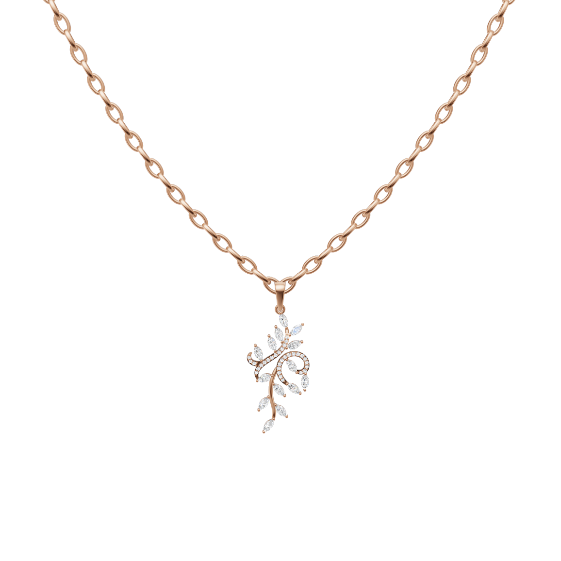 Lunaria Vine Cascade Lab Grown Diamond Pendant Necklace in White, Rose, Gold Tone