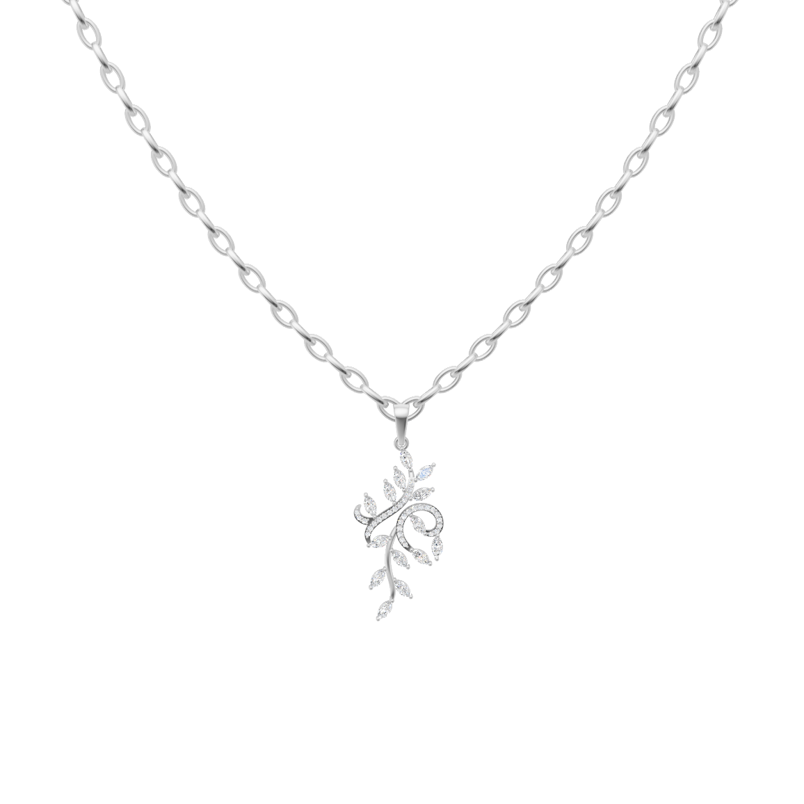 Lunaria Vine Cascade Lab Grown Diamond Pendant Necklace in White, Rose, Gold Tone