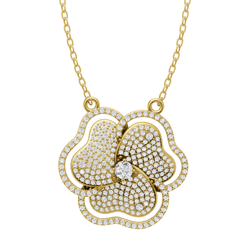 Premium Floral White, Rose, Gold Tone Pave Pendant Necklace with Round Cut Lab Grown Accents