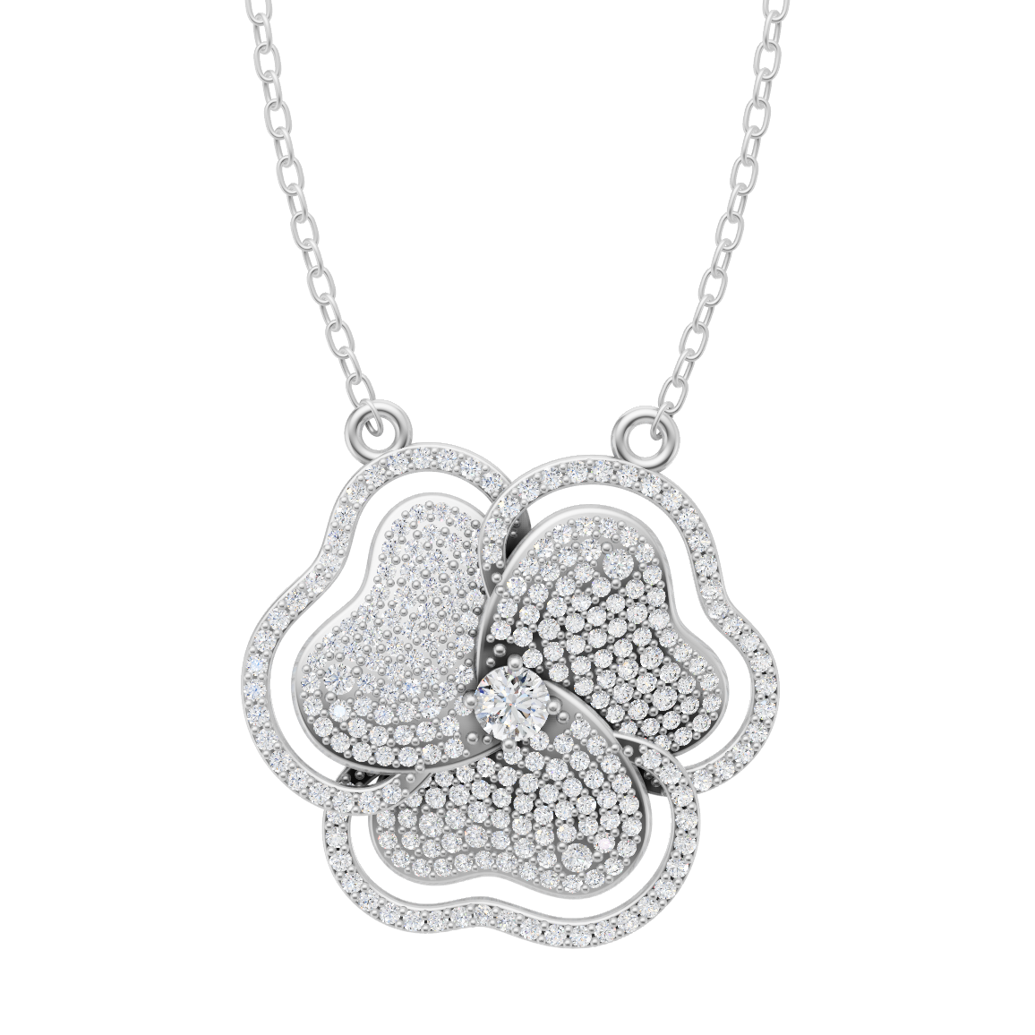 Premium Floral White, Rose, Gold Tone Pave Pendant Necklace with Round Cut Lab Grown Accents