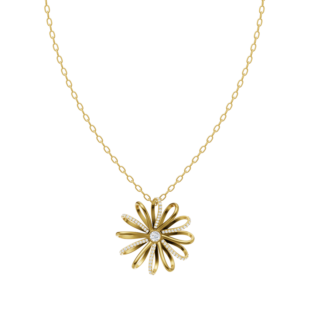 Sunburst Flower Lab Grown Diamond Pendant Necklace with Refined Sparkle by LJ