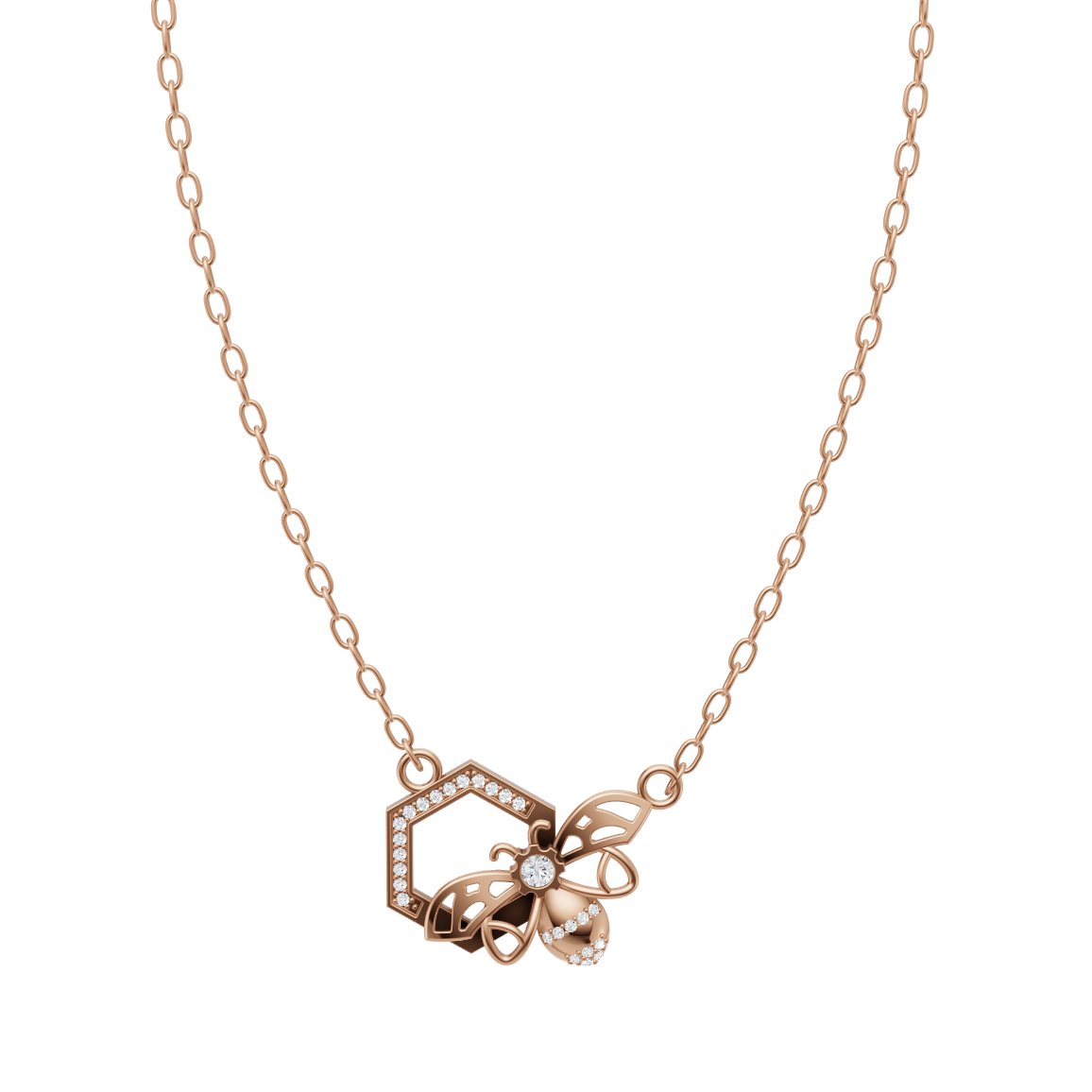 Elegant Honeycomb Inspired Lab Grown Diamond Pendant Necklace with Bee Accent by LJ