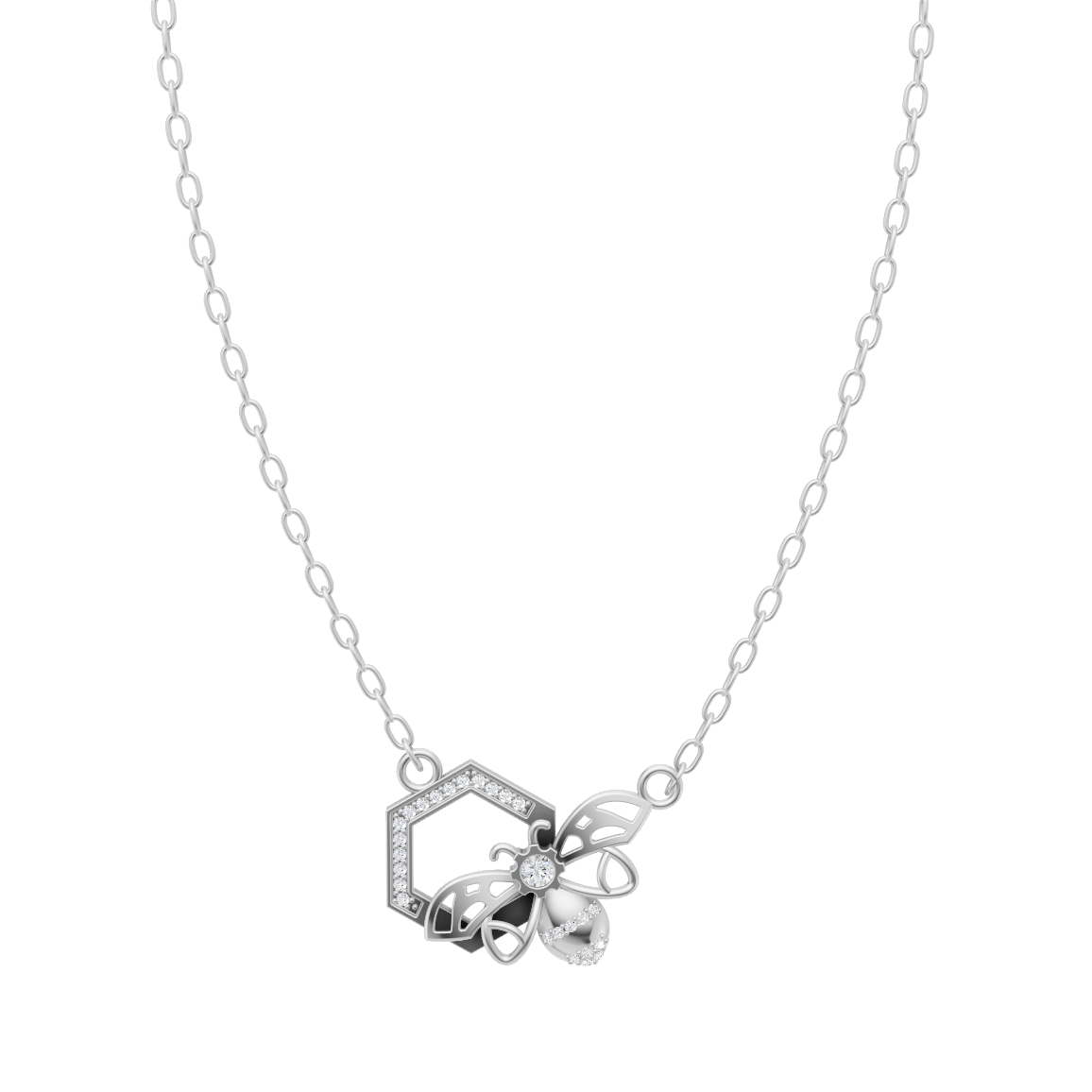 Elegant Honeycomb Inspired Lab Grown Diamond Pendant Necklace with Bee Accent by LJ